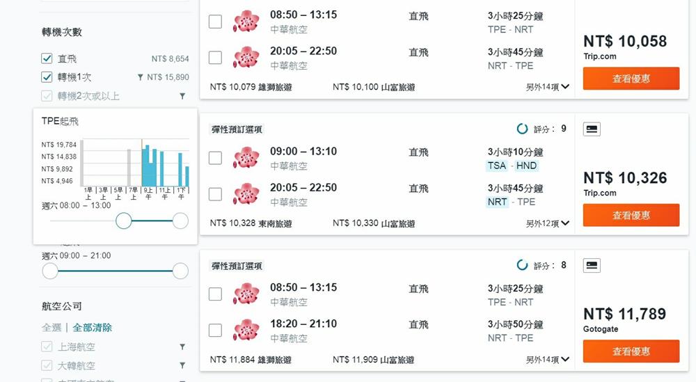 KAYAK機票比價-紅眼班機設定